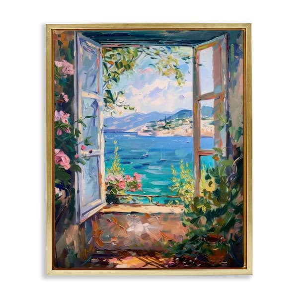 Stupell Industries Window Sea View by LSR Design Studio Gold Floater Frame Nature Graphic Art Print 31 in. x 25 in.