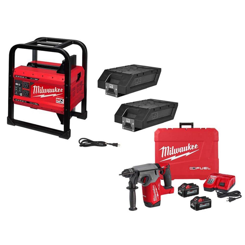 Milwaukee MX FUEL 3600/1800-Watt Lithium-Ion Battery Powered Power Station  with M18 FUEL in. Cordless SDS-Plus Rotary Hammer Kit MXF002-2XC-2912-22  The Home Depot