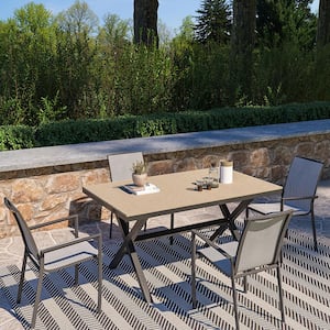 Bronze 5 of Piece Aluminum Rectangular Standard Height Outdoor Dining Set with Teslin Backrest and Plastic Wood Tabletop