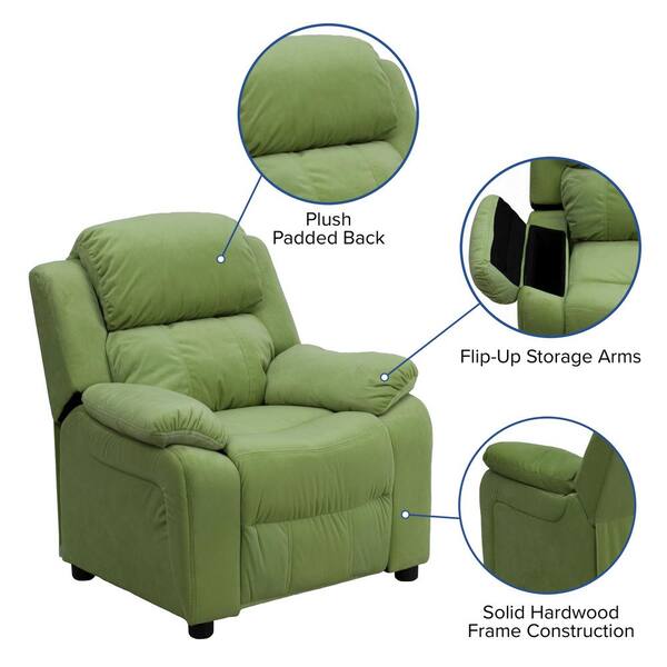 Flash Furniture Deluxe Padded Contemporary Avocado Microfiber Kids Recliner with Storage Arms BT7985KIDMICAVO The Home Depot