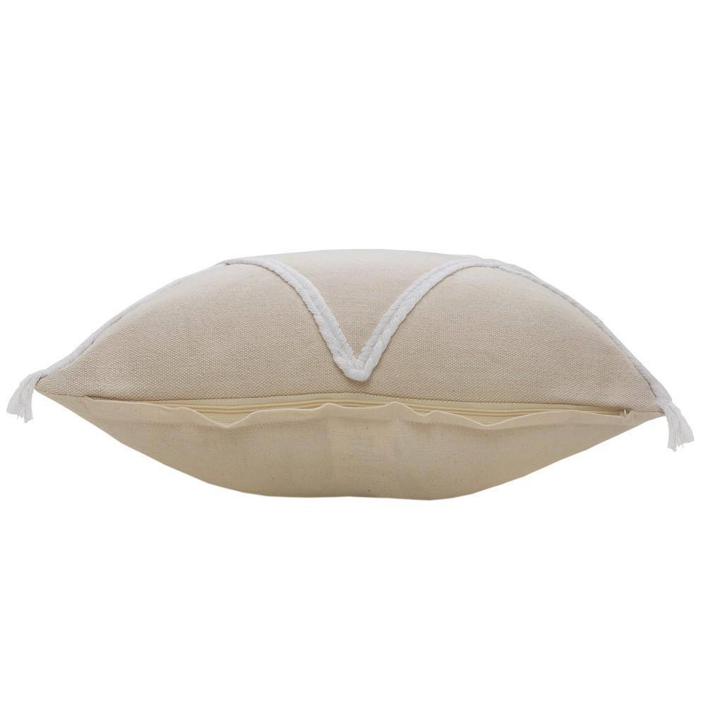 Birch and White Braided Tassel Square Throw Pillow, 20 in.