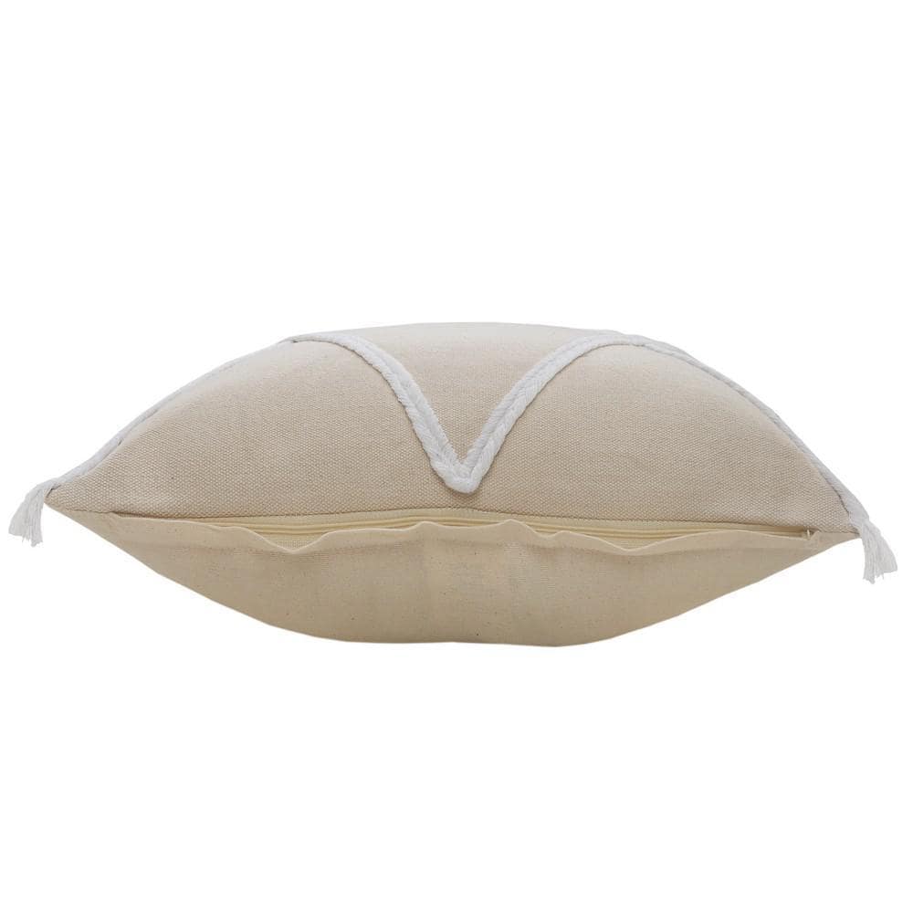 Birch and White Braided Tassel Square Throw Pillow, 20 in.