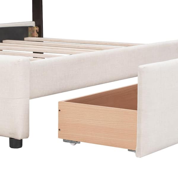 URTR 85 in. W Beige Queen Size Upholstered Platform Bed with URTR 85 in. W Beige Queen Size Upholstered Platform Bed with
