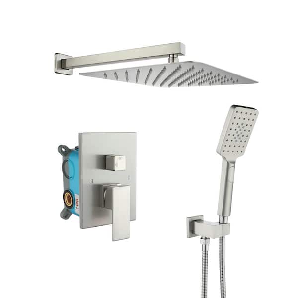 FORCLOVER 3-Spray Patterns with 2.5 GPM 10 in. Wall Mount Rain Dual Shower Heads in Brushed Nickel