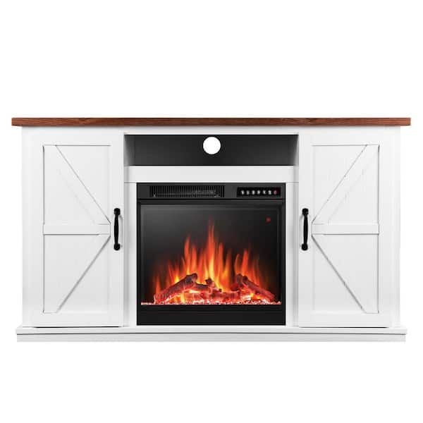48-Inch TV Stand with Infrared Freestanding Electric Fireplace in Walnut