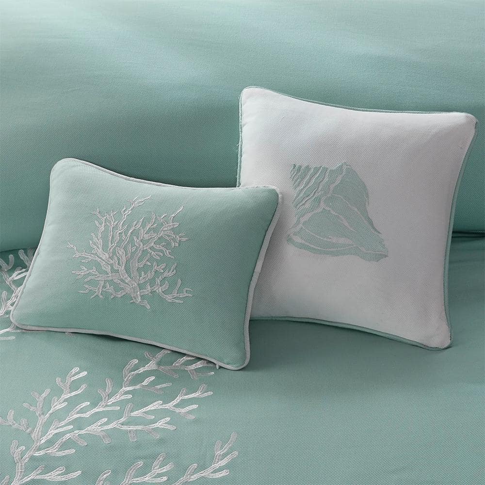 Turquoise Cotton Jacquard Coastal Queen Duvet Cover Set