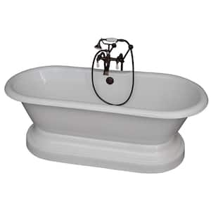 5.6 ft. Cast Iron Double Roll Top Tub in White with Oil Rubbed Bronze Accessories