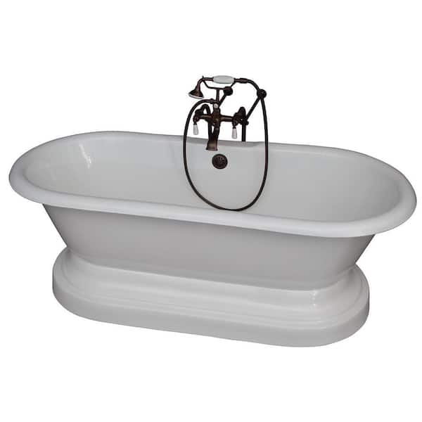 Barclay Products 5.6 ft. Cast Iron Double Roll Top Tub in White with Oil Rubbed Bronze Accessories