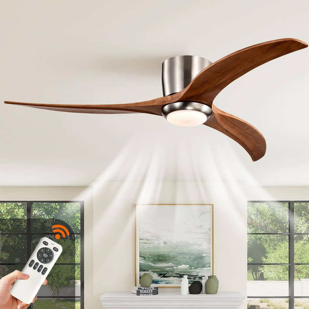 52 in. Standard Nickel Flush Mount Ceiling Fan, Solid Wood Blades with Light, 6 Speed Noiseless Reversible Motor,Remote price history on PriceWatchPro