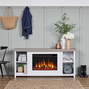 Tramore 62 in. Freestanding Wooden Electric Fireplace TV Stand in White
