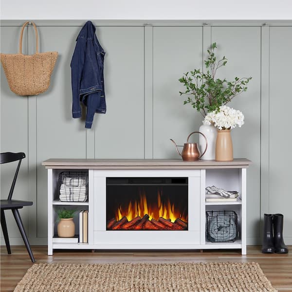 Real Flame Tramore 62 in. Freestanding Wooden Electric Fireplace TV Stand in White