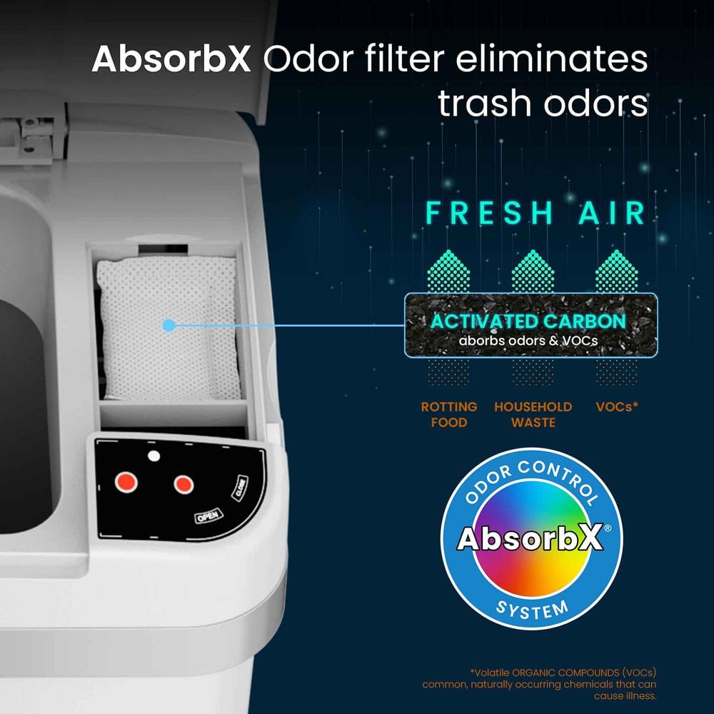 White Stainless Steel Touchless Sensor Trash Can with Odor Filter