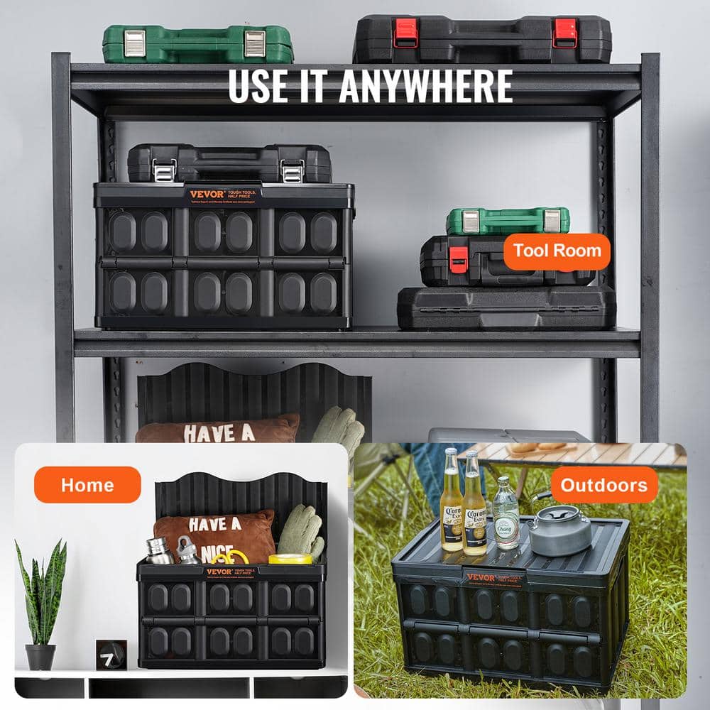 VEVOR 45L Black Collapsible Stackable Plastic Storage Crates