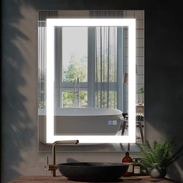 FUNKOL 28 in. W x 36 in. H Rectangular Frameless LED Anti-Fog Dimmable Wall Mounted Grey Modern Style Bathroom Vanity Mirror