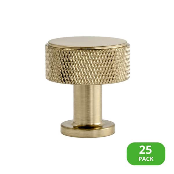 25-Pack Kent Knurled 1-1/8 in. (29 mm) Industrial Satin Brass Round Cabinet Knob