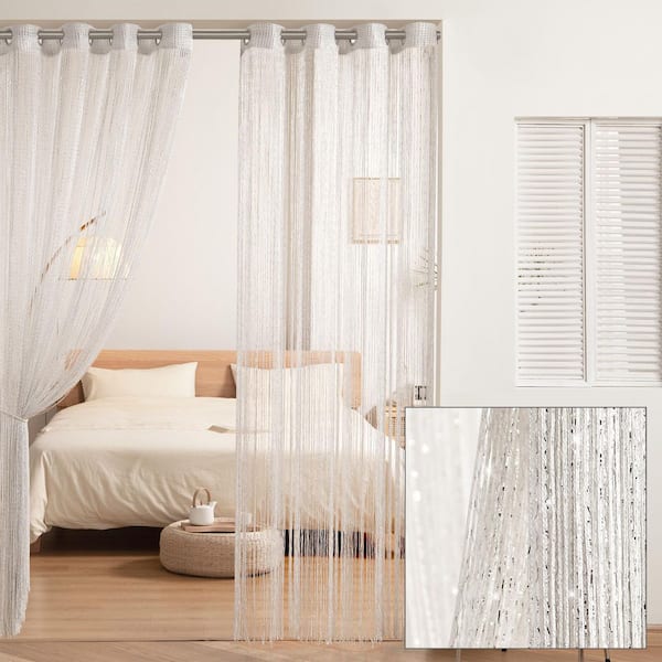 Night Sky String White Polyester 52 in. W x 84 in. L Grommet Room Divider/Doorway Light Filtering Curtain (Single Panel)
