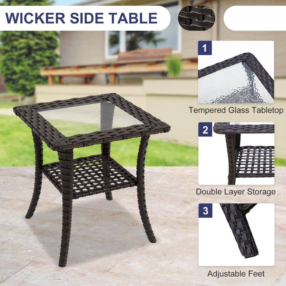 Azure Bay 3-Piece Brown Steel Wicker Outdoor Bistro Set with Blue Cushions