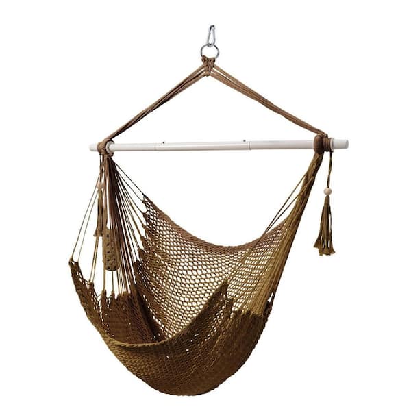 3 ft. Hanging Rope Swing Chair Hammock with Stand in Tan