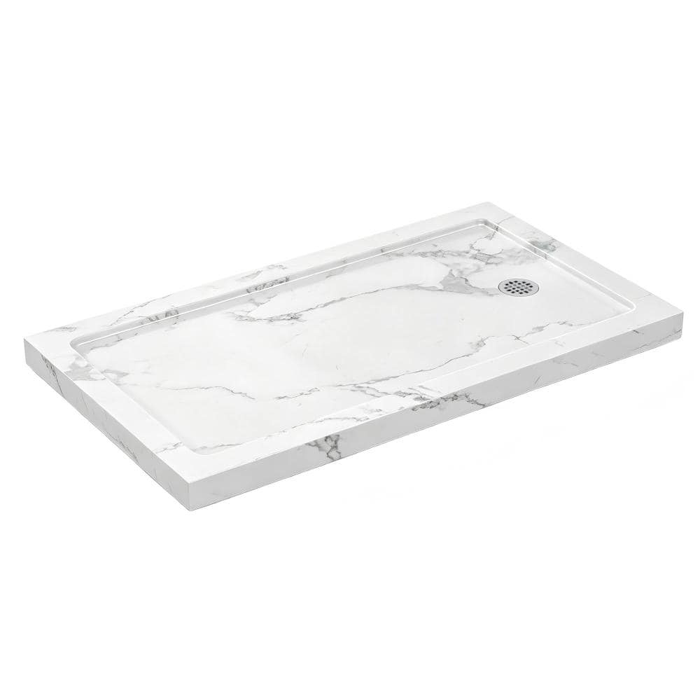 60 in. x 30 in. Shower Pan Base in Marble White with Left/Right Drain and Detachable Flanges price history on PriceWatchPro