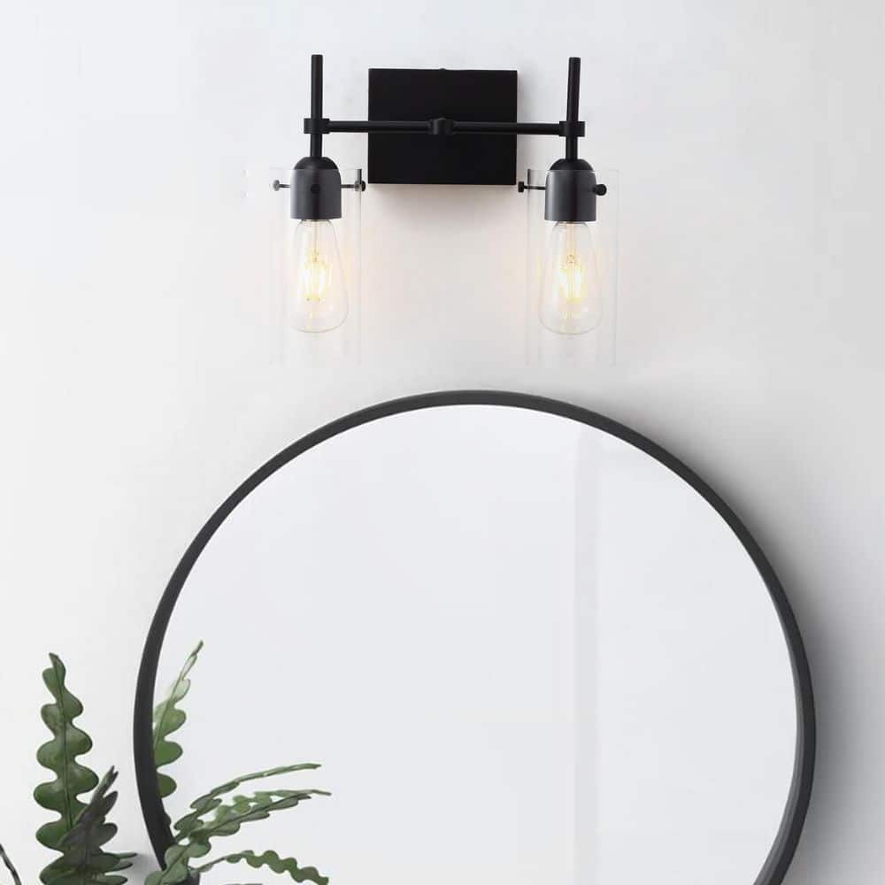 13.38 in. 2-Light Modern Black Cylinder Clear Glass Shade Bathroom Vanity Light price history on PriceWatchPro