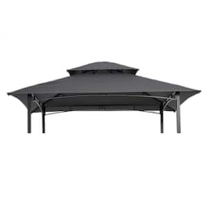 8 ft. x 5 ft. Gray Grill Gazebo Replacement Canopy, Double Tiered BBQ Tent Roof Top Cover (1-Pack)