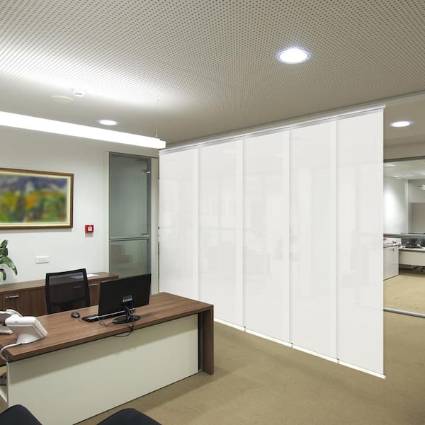 EMOH Dove 58 in.- 110 in. W x 116 in. L Adjustable 5-Panel White Single Rail Panel Track with 23.5 in. Slates