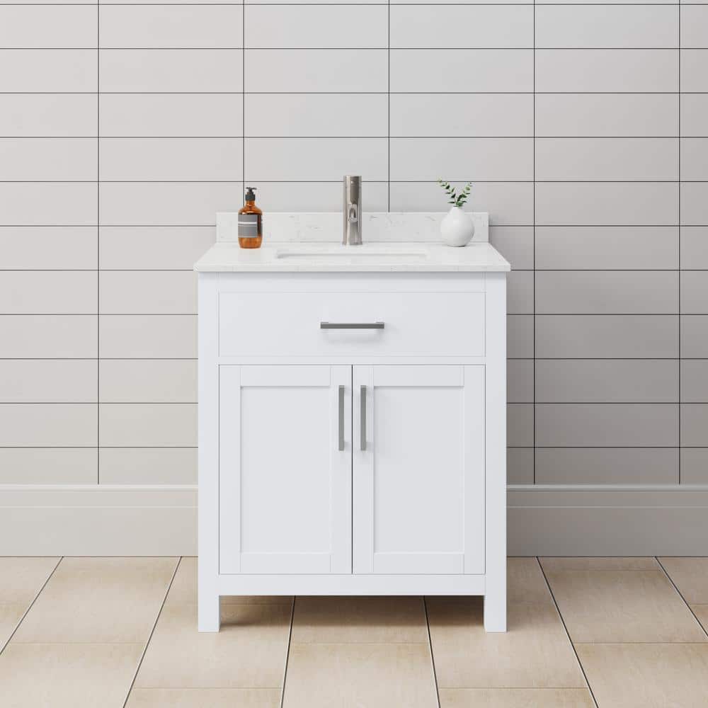 White Freestanding Single Bathroom Vanity with Marble Top