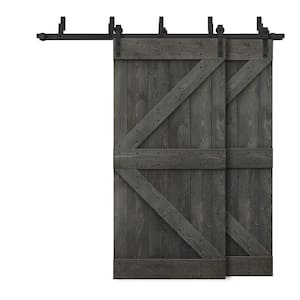44 in. x 84 in. K-Bypass Carbon Gray Stained DIY Solid Wood Interior Double Sliding Barn Door with Hardware Kit