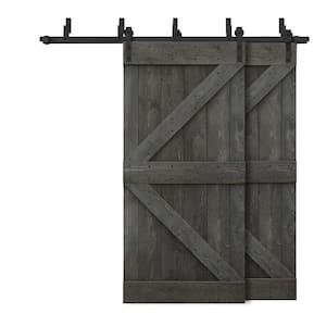 88 in. x 84 in. K Bypass Carbon Gray Stained DIY Solid Wood Interior Double Sliding Barn Door with Hardware Kit