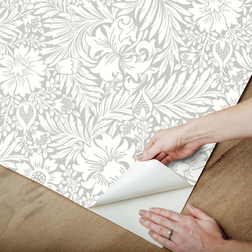 Mist Gray Floral Peel and Stick Vinyl Wallpaper