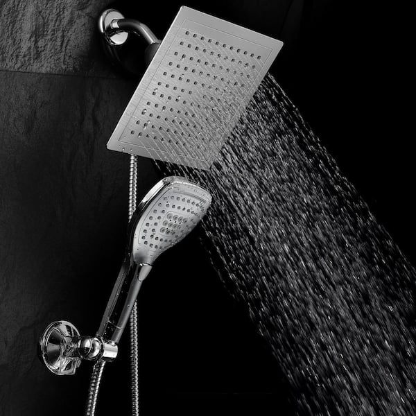 5-spray 9 in. Dual Shower Head and Handheld Shower Head with Waterfall in Chrome