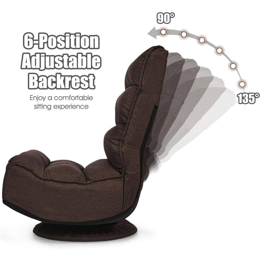Dark Brown Plush Fabric 360° Swivel Floor Chair