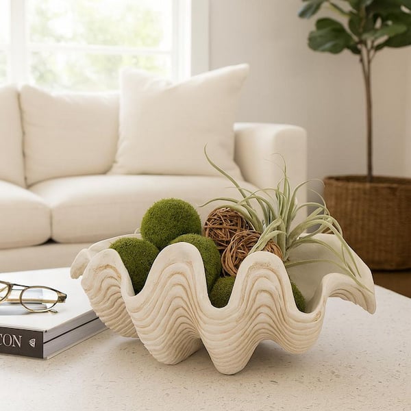 Liv & Skye Ivory 16 in. x 11 in. Resin Coastal Pearlized Clam