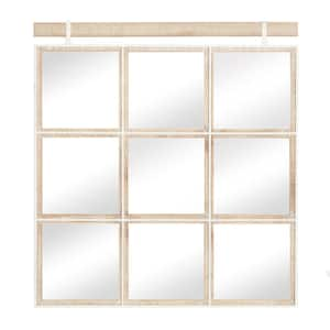 35 in. x 32 in. Grid Window Inspired Square Framed Brown Wall Mirror