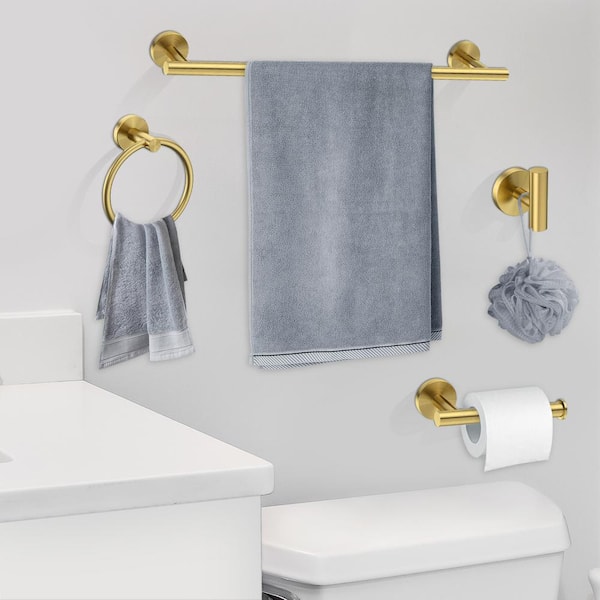 5-Piece Bath Hardware Set Bathroom Towel Rack Set with Towel Bar/Rack Hand Towel Holder in Gold