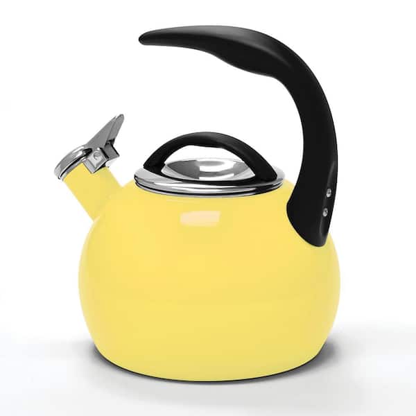 Bright steaming tea kettle stands on a kitchen countertop, ready to brew a  fresh cup of hot tea. Stock Illustration