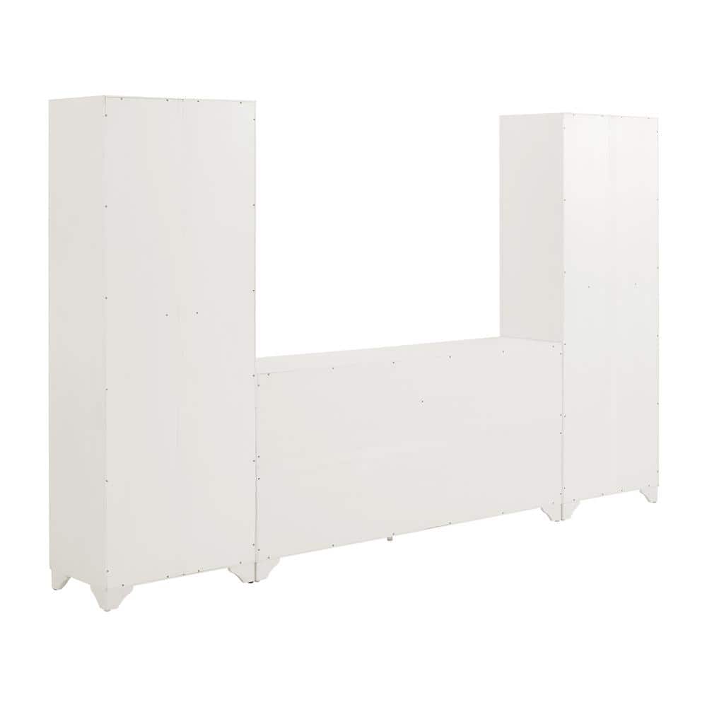 Distressed White 3-Piece Sideboard and Pantry Set with Cabinets