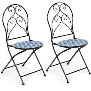 Folding Patio Bistro Chairs Mosaic Chairs Outdoor Dining Chairs (Set of 2)