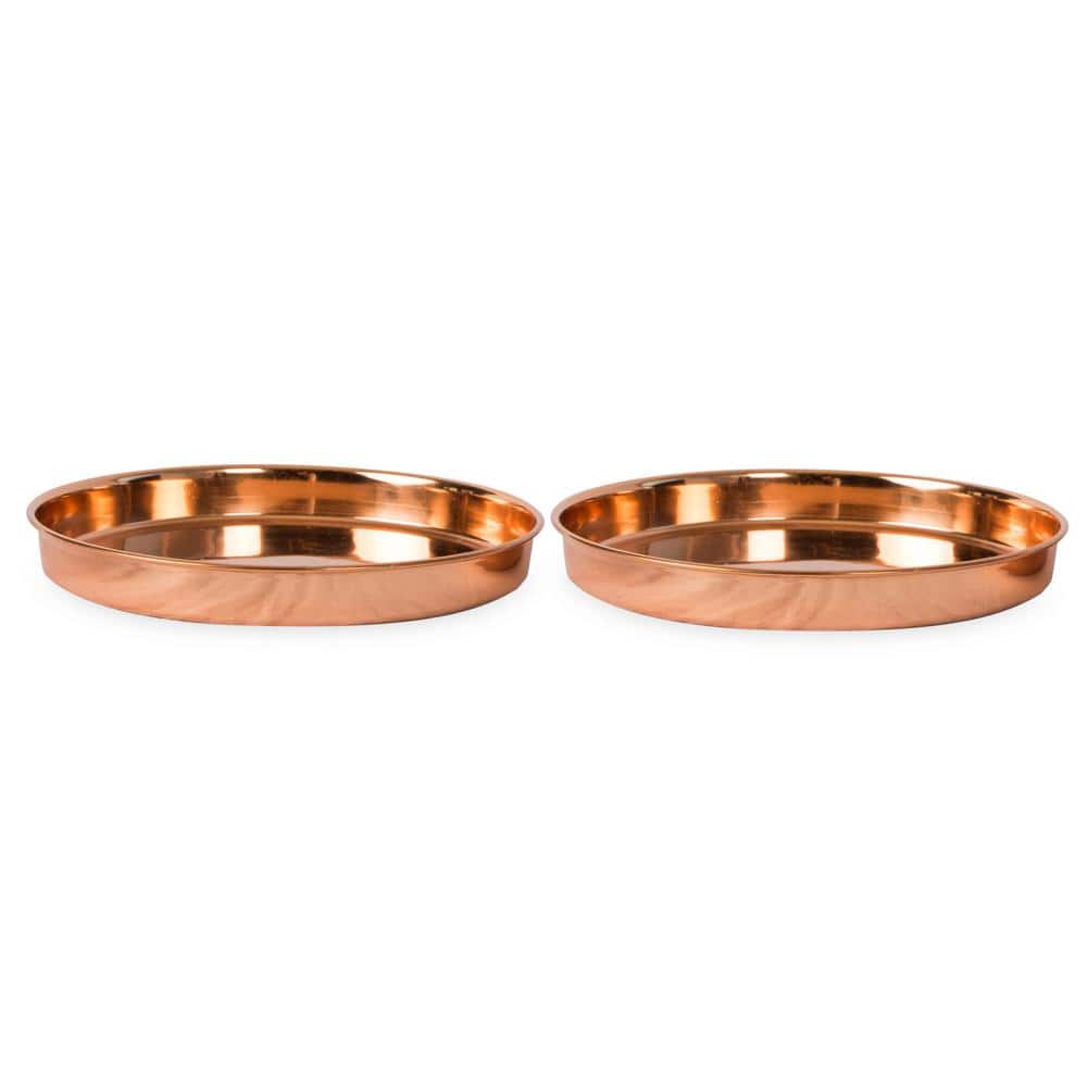 Set of 2 Round Copper-Plated Stainless Steel Trays
