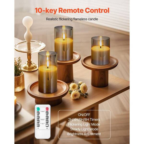 SKYSHALO Gray Flickering Flameless Candles Set of 3 Battery