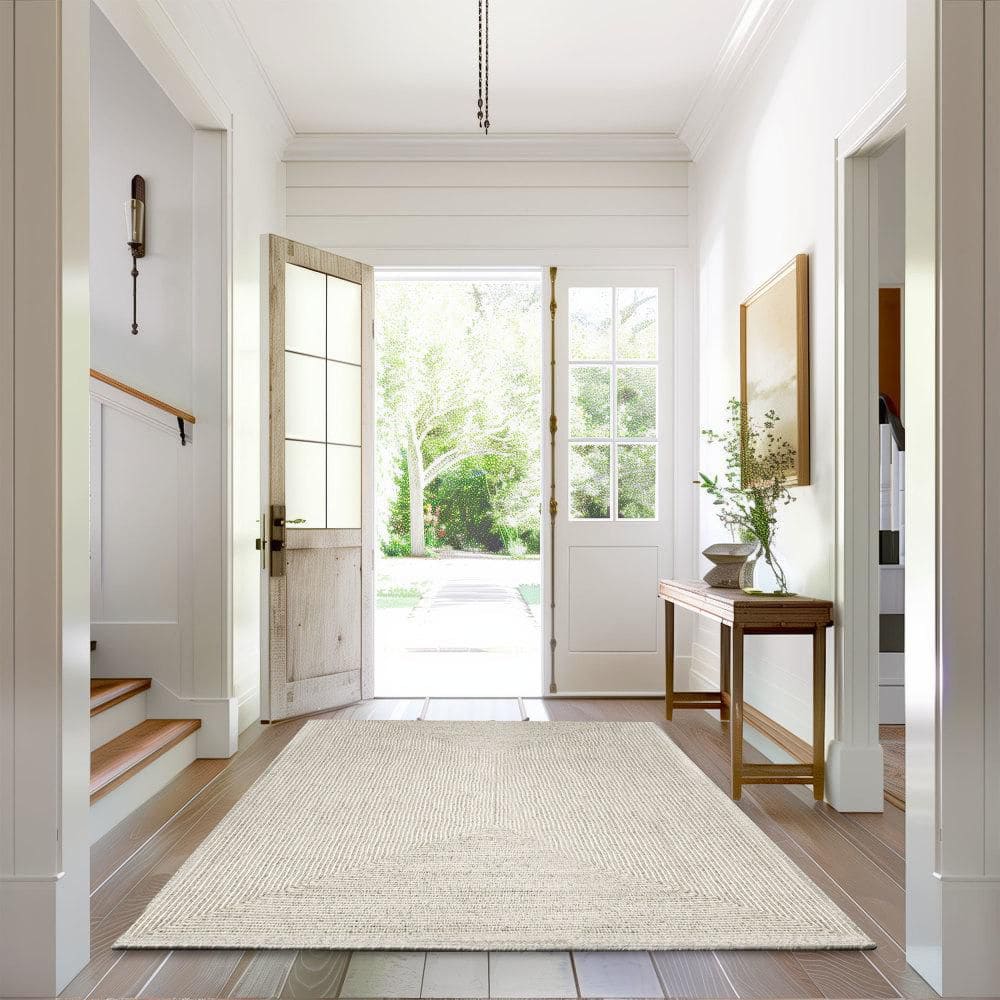 Handmade Ivory Braided 4' x 6' Oval Synthetic Area Rug