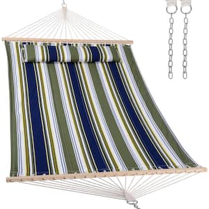 Double Hammock Quilted Fabric Swing with Spreader Bar, Detachable Pillow, 55" x 79" Large Hammock, Aqua