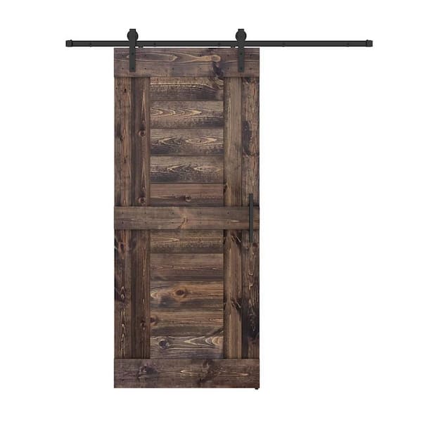 Dessliy Short Bar 38 in. x 84 in. Dark Brown Finished Pine Wood Sliding Barn Door with Hardware Kit (DIY)