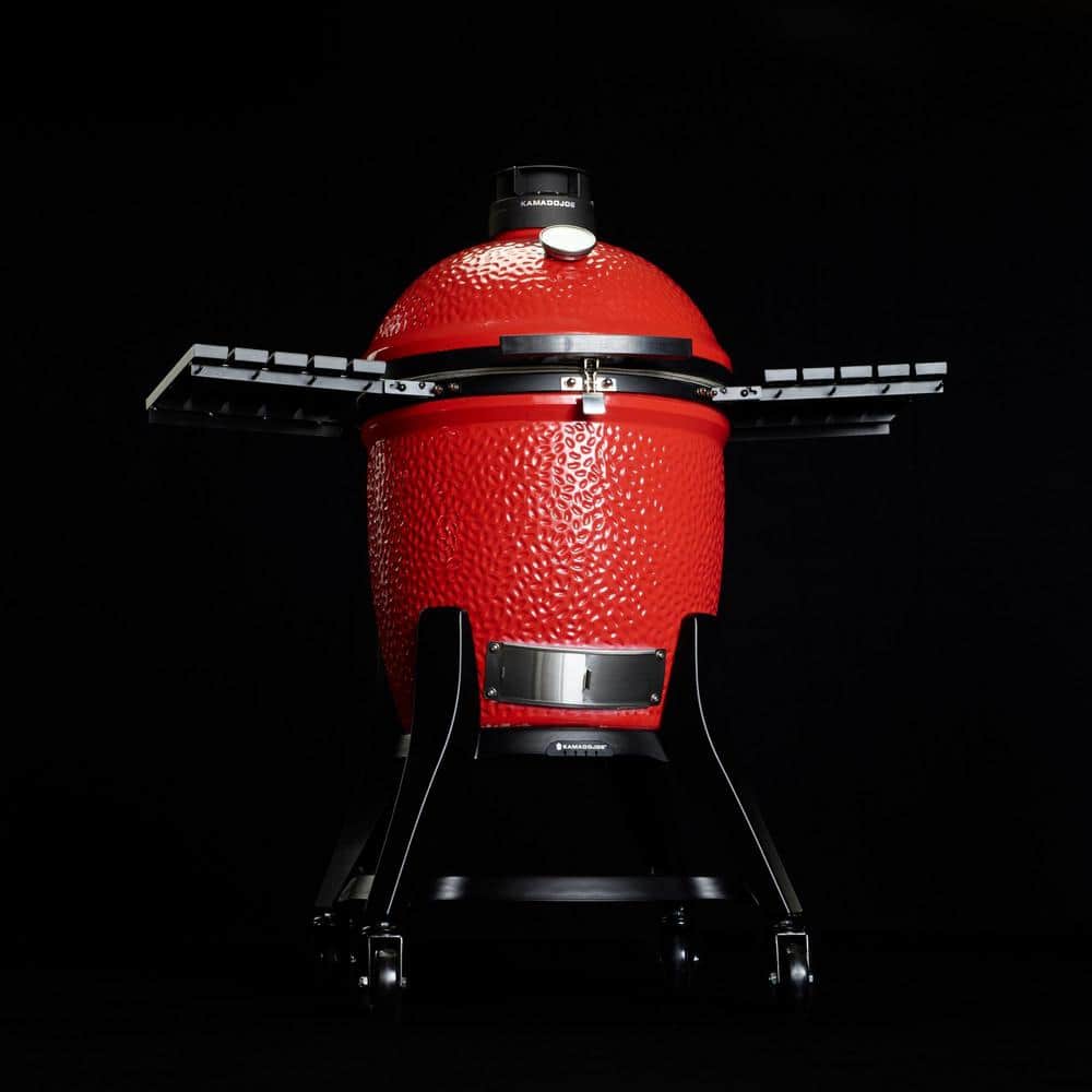 Classic Red 18-inch Ceramic Charcoal Grill with Cart and Shelves