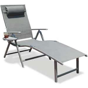 Portable Outdoor Aluminum Lounge Chair with Pillow in Gray