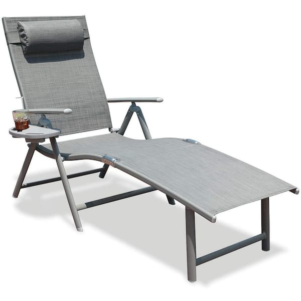 Tatayosi Portable Outdoor Aluminum Lounge Chair with Pillow in Gray