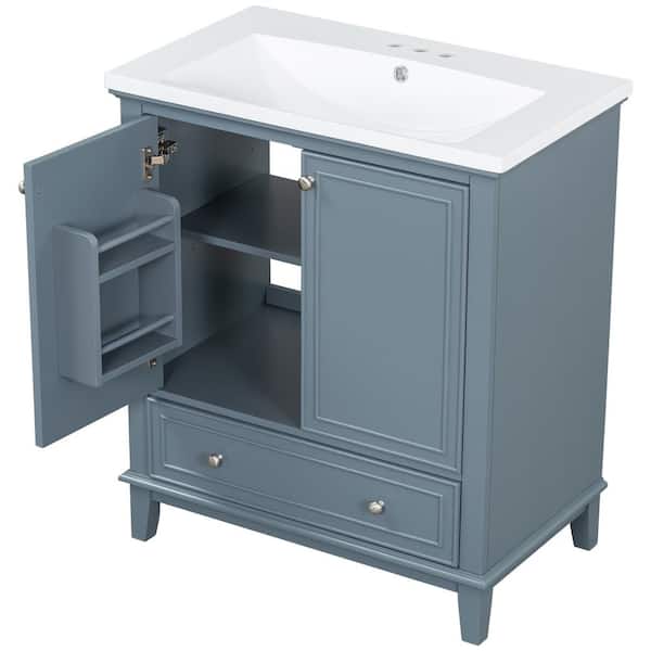 30 in. Blue Freestanding Bath Vanity Cabinet with White Ceramic Single Sink Top Combo