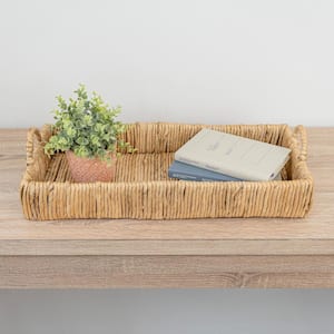 Anika 22.5 in. Traditional Southwestern Hand-Woven Abaca Tray with Handles, Natural