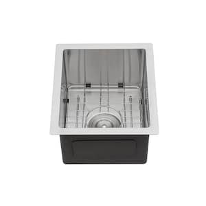 Loile 13 in. L Undermount Single Bowl 16-Gauge Brushed Nickel Stainless Steel Kitchen Sink with Grid, Rack and Strainer