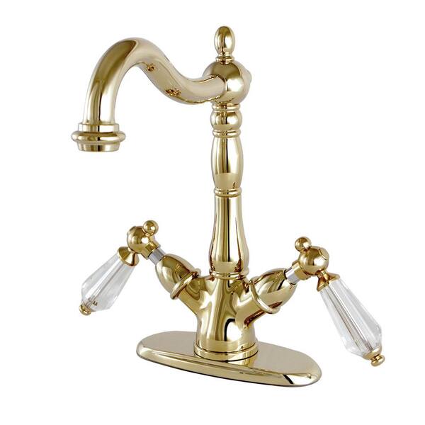 Kingston Brass Victorian Crystal Single-Hole 2-Handle High-Arc Vessel Bathroom Faucet in Polished Brass